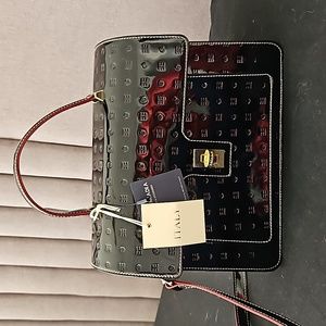 Arcadia Italian Leather Satchel Hand/Crossbody Bag Black Patent Leather